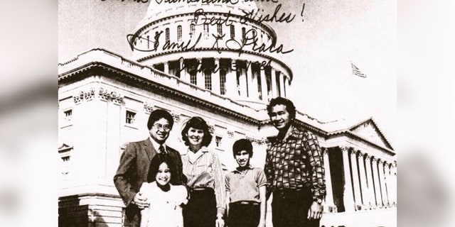 A 10-year-old Kai Kahele is pictured here on a family trip to Washington D.C. with then-Rep. Daniel Akaka, D-Hawaii. Kahele is pictured with his mother Linda, father Gilbert and sister Noelani. Kahele will be just the second native Hawaiian elected to represent Hawaii in Congress after Akaka. (Photo courtesy of Kai Kahele.)