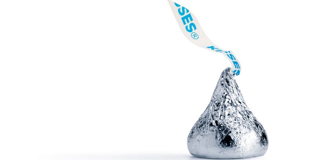 Hershey's Kisses are small, bite-sized pieces of chocolate in the shape of a teardrop.