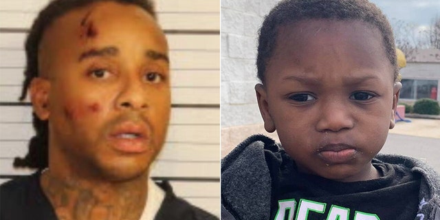Mugshot for Jeremy FitzGerald, 34. Image shows 2-year-old Sergio after leaving in a Mississippi goodwill drop-off on Monday.
