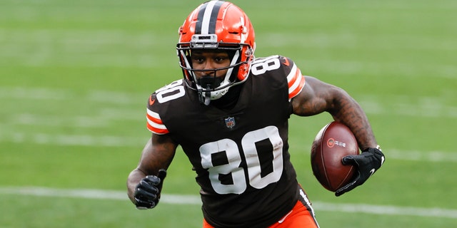 Cleveland Browns wide receiver Jarvis Landry against the Las Vegas Raiders in Cleveland Nov. 1, 2020,