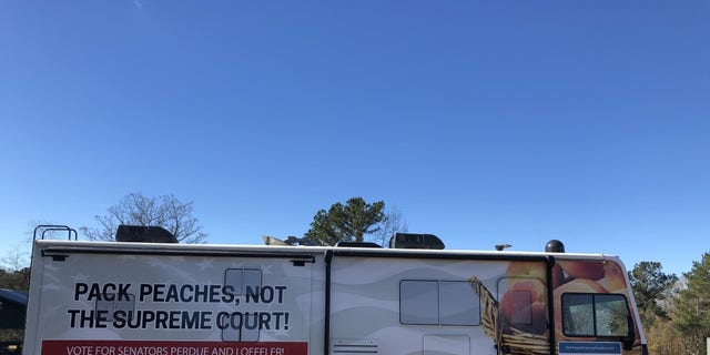 The bus being used for the Keep America America Action Fund's bus tour in Georgia. Keep America America Action Fund is just one of many groups on both sides hitting the pavement in the Peach State. (Keep America America Action Fund)