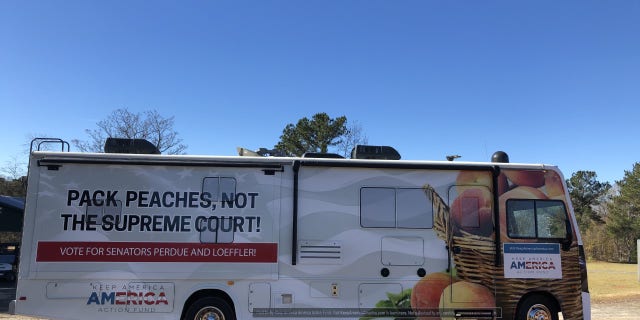 The bus being used for the Keep America America Action Fund's bus tour in Georgia. Keep America America Action Fund is just one of many groups on both sides hitting the pavement in the Peach State. (Keep America America Action Fund)