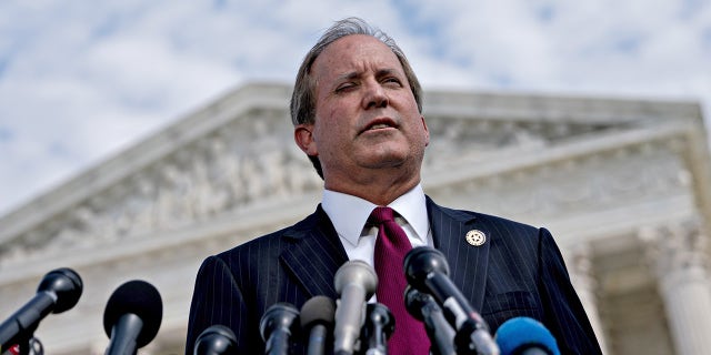 Ken Paxton, Texas attorney general, speaks during a news conference outside the Supreme Court in Washington, D.C., U.S., on Monday, Sept. 9, 2019. Paxton is leading his state in a lawsuit aiming to prevent presidential electors from four states from voting, without the backing of his own solicitor general. Photographer: Andrew Harrer/Bloomberg via Getty Images