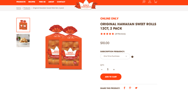 A 2-pack of 12 King's Hawaiian sweet rolls cost $10, according to a listing on its website. (King's Hawaiian)