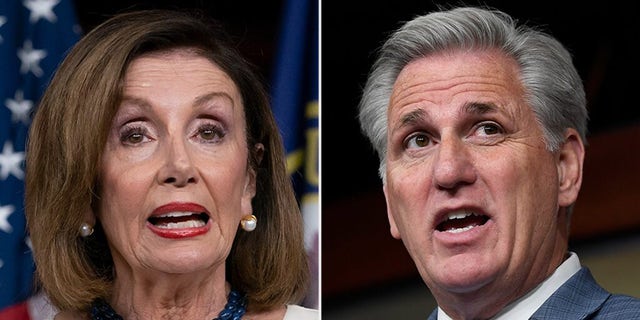 House Speaker Nancy Pelosi, D-Calif., and Minority Leader Kevin McCarthy, R-Calif., are backing dueling unanimous consent requests on the House floor on Christmas Eve after President Trump earlier this week aired grievances about the massive government funding and coronavirus legislation lawmakers sent to his desk. (AP)