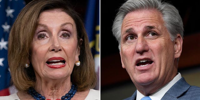 House Speaker Nancy Pelosi, D-Calif., and Minority Leader Kevin McCarthy, R-Calif., are backing dueling unanimous consent requests on the House floor on Christmas Eve after President Trump earlier this week aired grievances about the massive government funding and coronavirus legislation lawmakers sent to his desk. (AP)