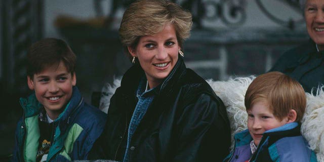 Diana, Princess of Wales (1961 - 1997) is pictured here riding in a traditional sleigh with Prince William and Prince Harry while skiing in Lech, Austria on March 30, 1993. Harry talks about his late mother in her next interview with Oprah Winfrey.  (Photo by Jayne Fincher / Princess Diana Archive / Getty Images)