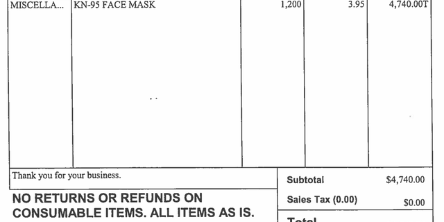 Invoice from Medstar in Fort Worth, Texas shows PPE material cost skyrocketing.