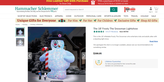 Hammacher Schlemmer sells an 18-foot inflatable snowman for $399,95. (Hammacher Schlemmer)
