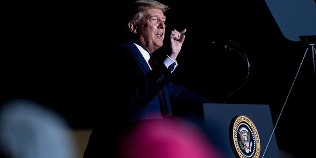 US President Donald Trump speaks during a campaign rally at the Minden-Tahoe airport in Minden, Nevada on September 12, 2020.