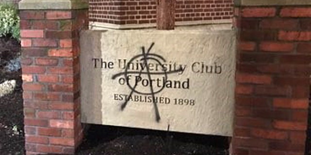 The University Club of Portland, one of many properties that was vandalized Wednesday evening.