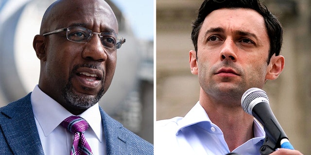 Democratic Georgia Senators Raphael Warnock (left) and Jon Ossoff (right) were elected in runoffs following the 2020 election.