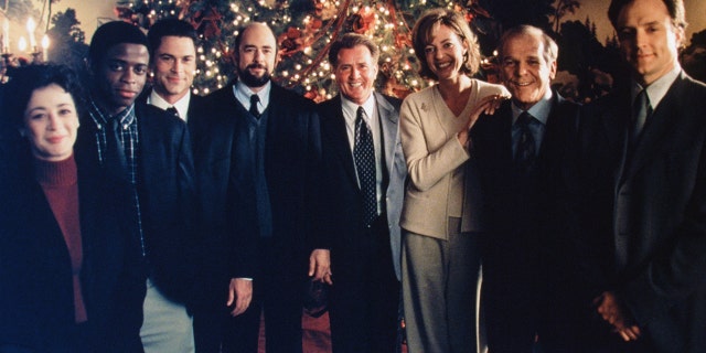 Cast of "The West Wing" while filming "In Excelsis Deo." (Eric Liebowitz/NBCU Photo Bank)