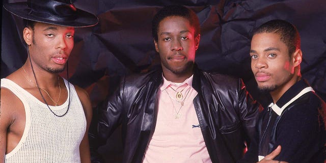 Whodini members (left to right) John 'Ecstacy' Fletcher, Jalil Hutchins and Drew 'Grandmaster Dee' Carter. (Photo by Michael Ochs Archives/Getty Images)