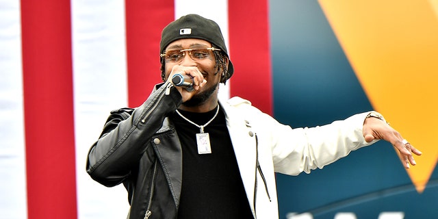 STONECREST, GEORGIA - DECEMBER 28: Rapper BRS Kash performs onstage during the "Vote GA Blue" concert for Georgia Democratic Senate candidates Raphael Warnock and Jon Ossoff on December 28, 2020 in Stonecrest, Georgia. (Photo by Paras Griffin/Getty Images)