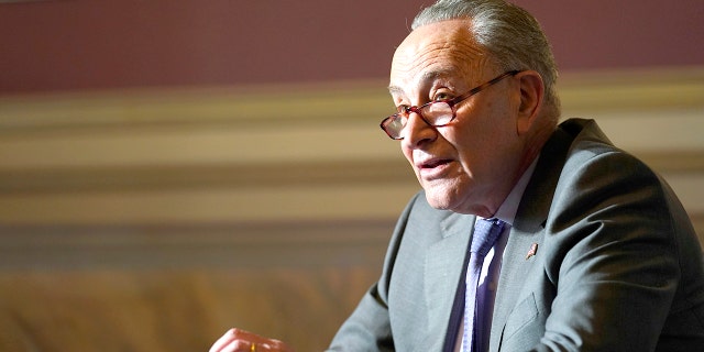 Senate Minority Leader Sen. Chuck Schumer of N.Y., speaks to reporters on Capitol Hill in Washington, Wednesday, Dec. 30, 2020, before his meeting with Transportation Secretary-designate Pete Buttigieg. Schumer is moving the Senate along the procedural path it would need to pass coronavirus stimulus as budget reconciliation, leaving Republicans and their calls for compromise behind -- but it's not clear he can round up all 50 Democrats to support President Biden's proposal. (AP Photo/Susan Walsh)