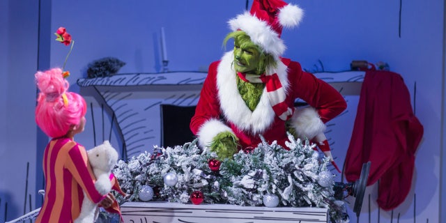 Pictured: (l-r) Amelia Minto as Cindy Lou, Matthew Morrison as Grinch in NBC's 'Dr. Suess' The Grinch Musical!'