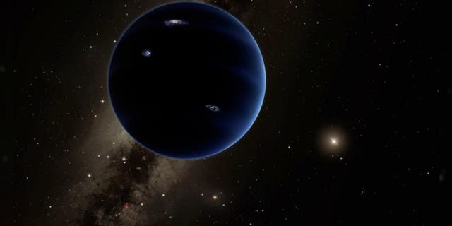 Ilustración artística del Planeta Nueve, un mundo hipotético que algunos científicos creen que se esconde sin descubrir en el sistema solar exterior.  (R. Hurt (IPAC) / Caltech)