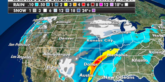 Projected snowfall in parts of the U.S. (Fox News)