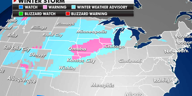 Winter weather advisories and storm warnings are in effect Tuesday. (Fox News)