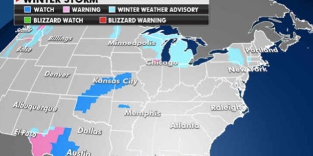 Winter storm watches, warnings and advisories in effect Wednesday. (폭스 뉴스)