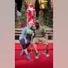 Seeing Santa at the Macy’s Thanksgiving day Parade Balloon Exhibit at Universal Studios for our Honeymoon.