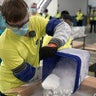 Dry ice is poured into a box containing the Pfizer-BioNTech COVID-19 vaccine as it is prepared to be shipped at the Pfizer Global Supply Kalamazoo manufacturing plant in Portage, Mich., Sunday, Dec. 13, 2020.