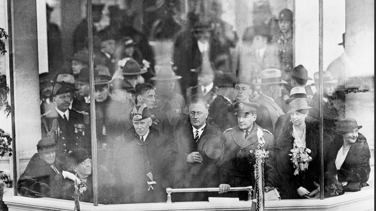 President Franklin D. Roosevelt, center, watches his inaugural parade successful  Washington