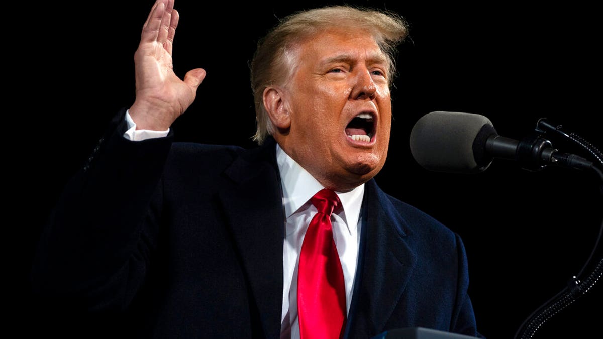 FILE: President Donald Trump speaks at a campaign rally for Senate Republican candidates Sen. Kelly Loeffler, R-Ga., and Sen. David Perdue, R-Ga., at Valdosta Regional Airport, in Valdosta, Ga.