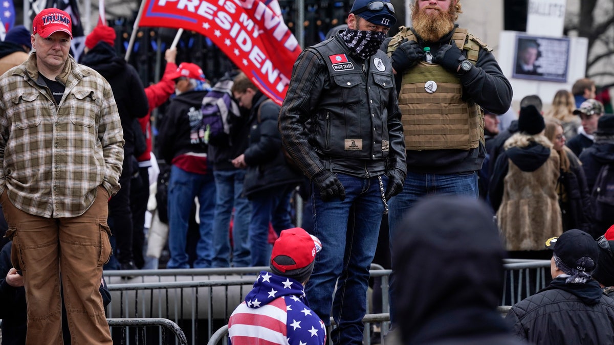 People attend a rally at Freedom Plaza Tuesday, Jan. 5, 2021, in Washington, in support of President Donald Trump. (Associated Press)