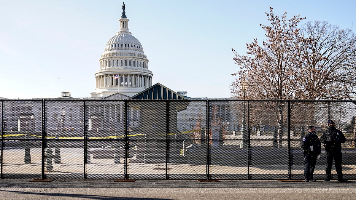 Police outside the Capitol fence