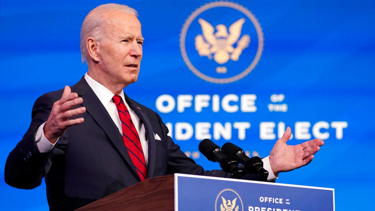 President-elect Joe Biden speaks during an event at The Queen theater, Friday, Jan. 15, 2021, in Wilmington, Del. (AP Photo/Matt Slocum)