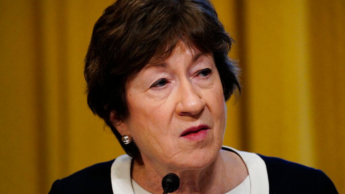 Sen. Susan Collins, R-Maine, speaks during a confirmation hearing for President-elect Joe Biden’s pick for national intelligence director Avril Haines before the Senate intelligence committee on Tuesday, Jan. 19, 2021, in Washington. Collins is leading a coalition of moderate Republicans to negotiate coronavirus relief with President Biden. (Melina Mara/The Washington Post via AP, Pool)