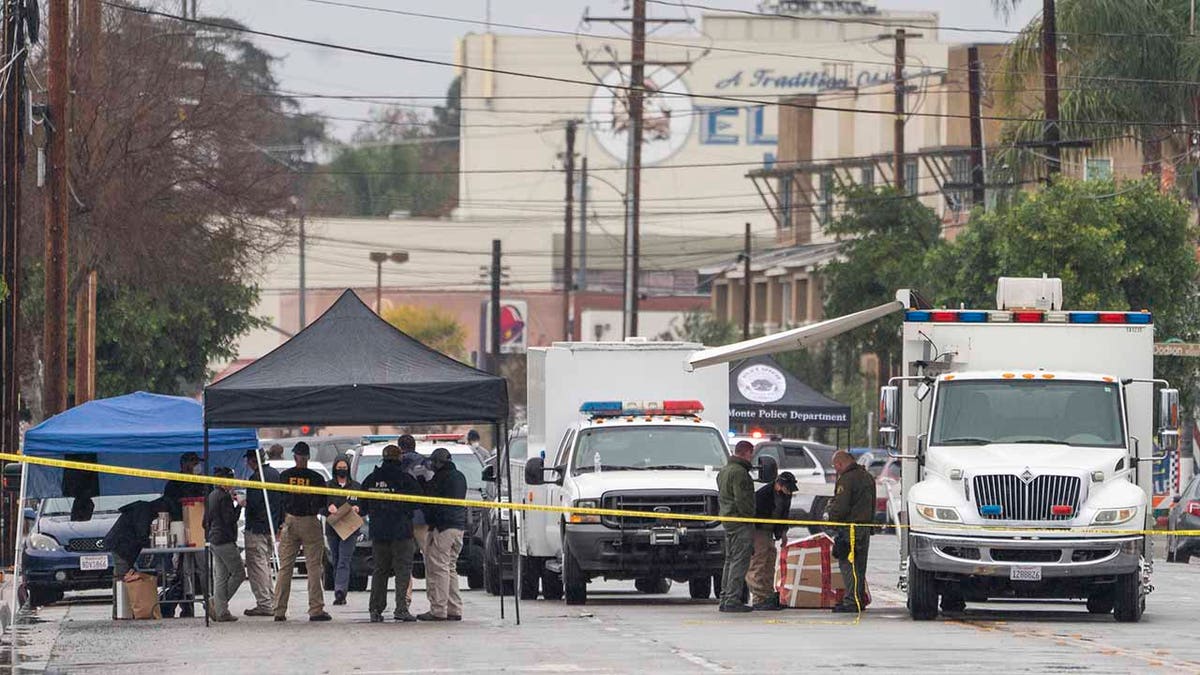 A command post is seen outside the First Works Baptist Church after an explosion in El Monte, Calif., Saturday, Jan. 23, 2021. The FBI and local police are investigating an explosion early Saturday at the Los Angeles-area church that had been the target of protests for its anti-LGTBQ message. (AP Photo/Damian Dovarganes)