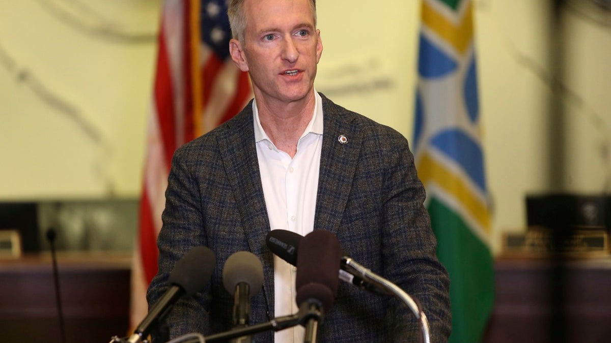 Portland Mayor Ted Wheeler speaks at press conference in 2020