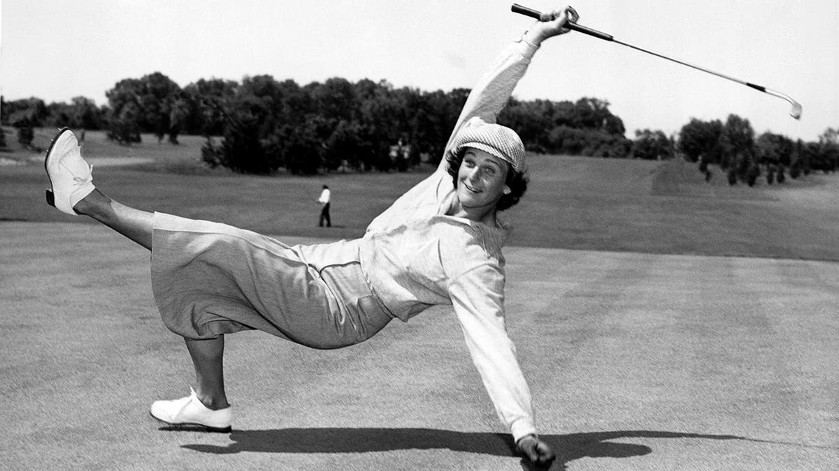 Babe Didrikson Zaharias uses a bit of body English to sink a putt at the All-American tournament at Chicago's Tam-O'Shanter Country Club 1951. She set a course record of 70 for women and also won the World Championship, never going over par for her eight rounds. (Underwood Archives/Getty Images)
