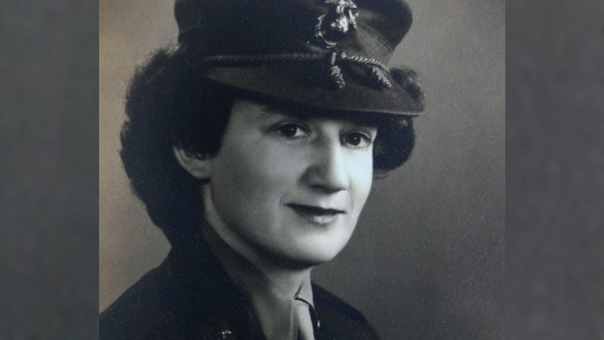 This photo provided by Beth Kluttz shows Dorothy Schmidt Cole in 1945. Dorothy Schmidt Cole, recognized last year as the oldest living U.S. Marine, has died at age 107. The Marine Times says Dorothy Schmidt Cole died of a heart attack at her daughter's home in Kannapolis on Jan. 7, 2021. (Courtesy of Beth Kluttz via AP)