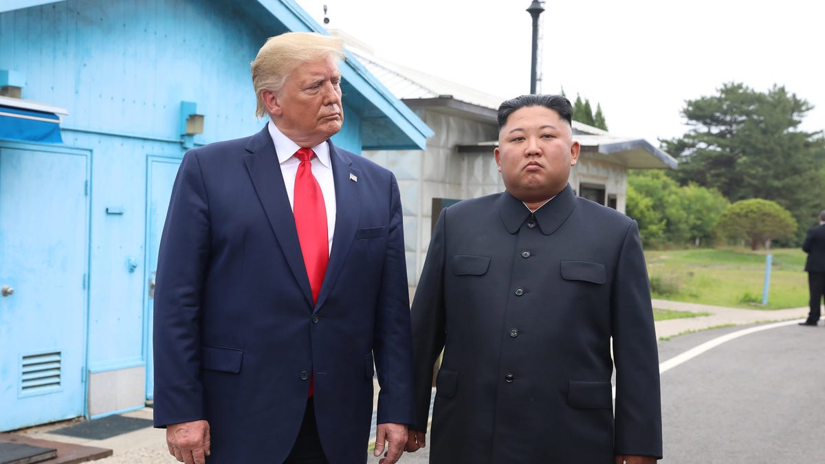 A handout photo provided by Dong-A Ilbo of North Korean leader Kim Jong Un and U.S. President Donald Trump inside the demilitarized zone (DMZ) separating the South and North Korea on June 30, 2019 in Panmunjom, South Korea.  (Handout photo by Dong-A Ilbo via Getty Images/Getty Images)