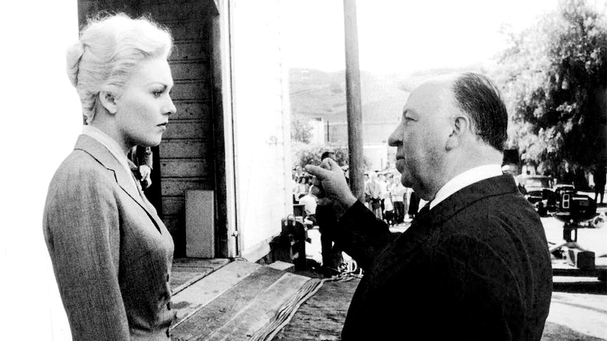 American actress Kim Novak with British director and producer Alfred Hitchcock on the set of his movie 'Vertigo.'