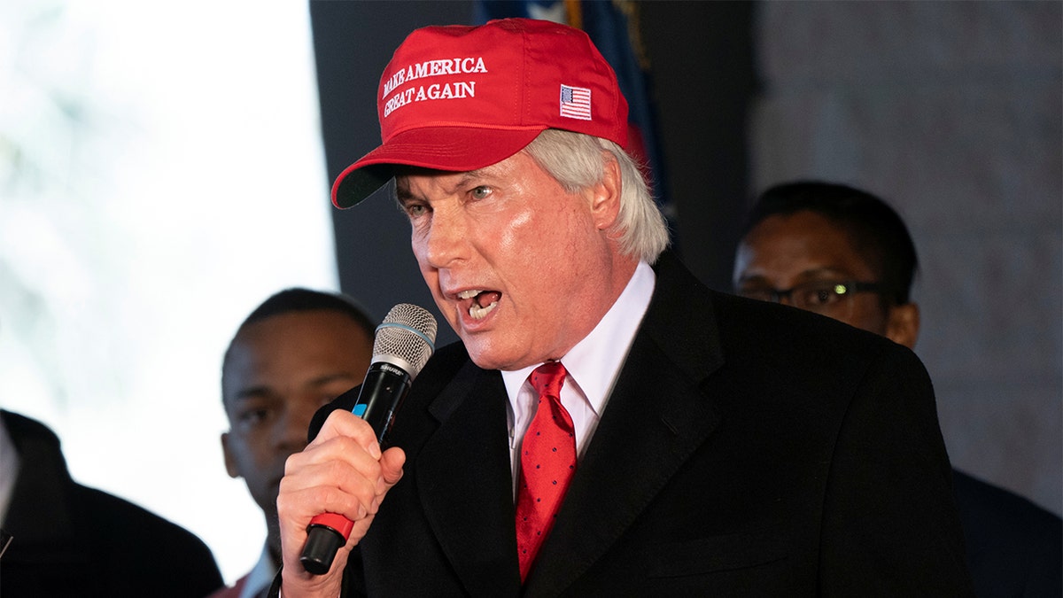 Attorney L. Lin Wood speaks during a press conference on election results in Alpharetta, Georgia