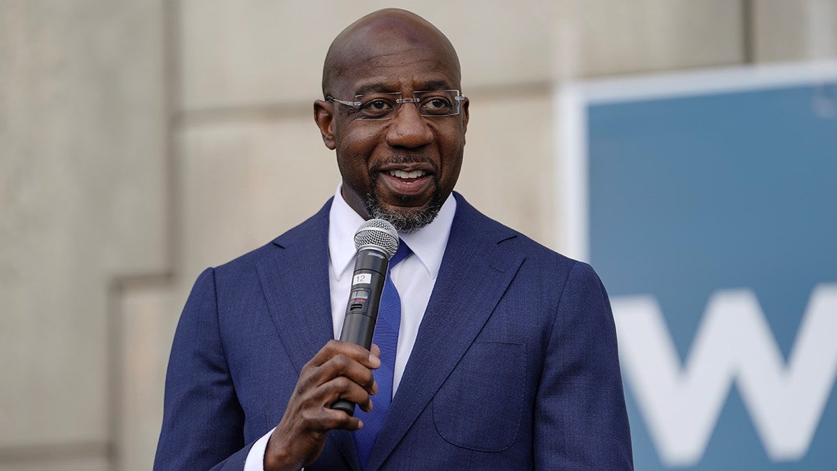 Democratic U.S. Senate candidate Raphael Warnock speaks on Jan. 5, 2021.