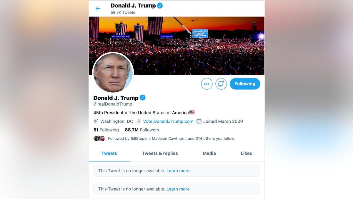 Twitter removed two of President Trump's tweets on Wednesday, following riots in the nation's capital.