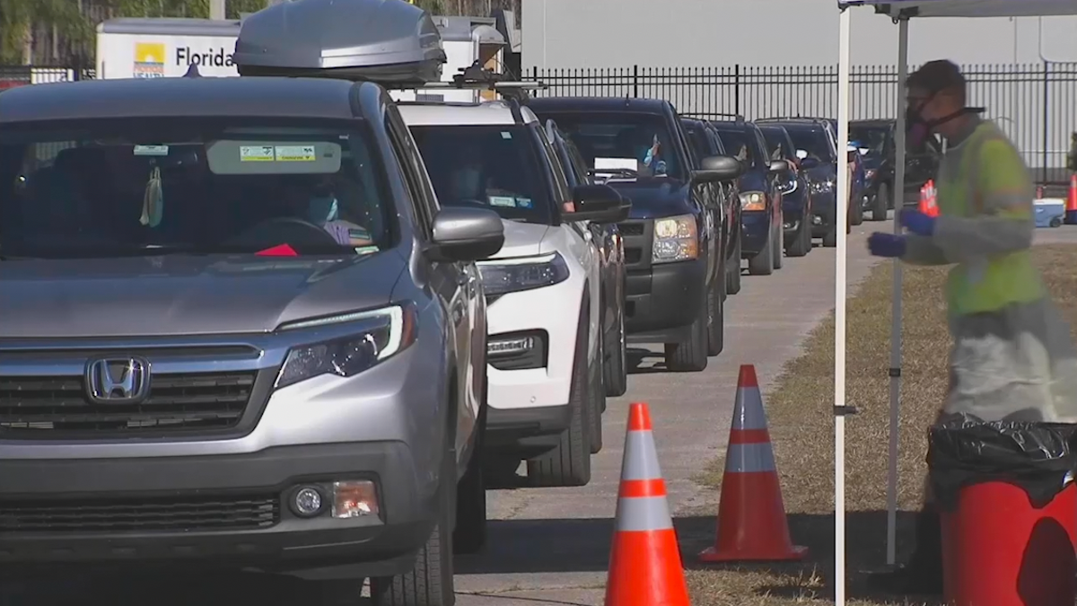 Long lines at a vaccination site in Daytona Beach, Fla. 