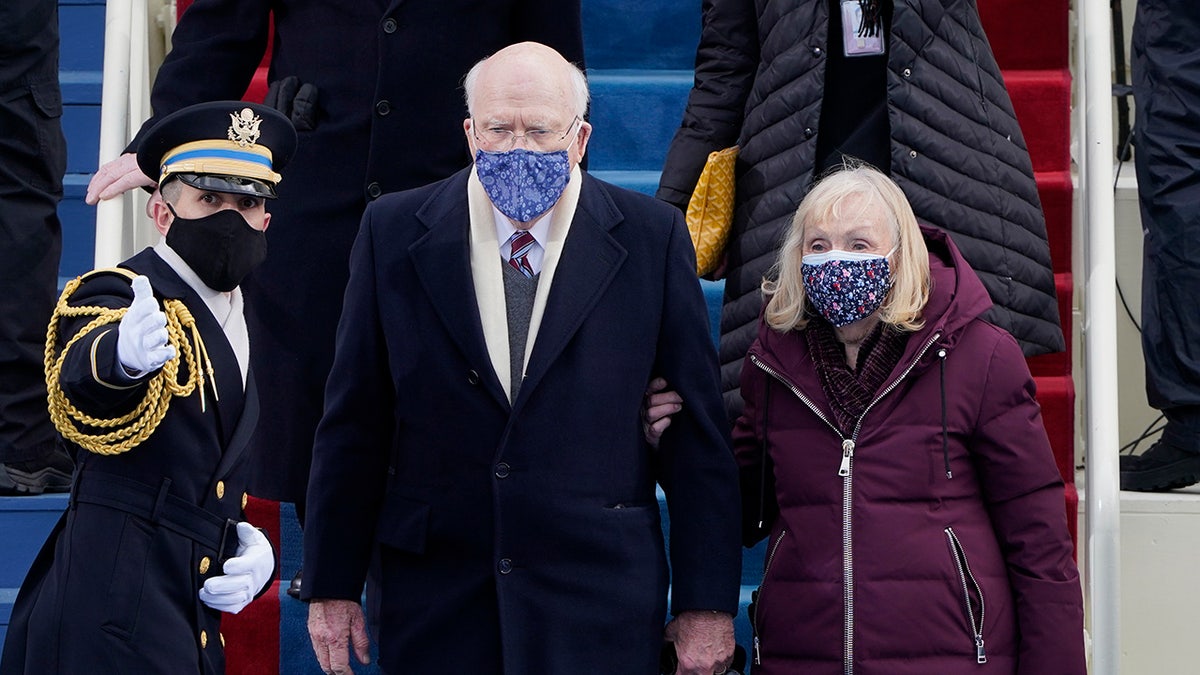 Sen. Patrick Leahy, D-Vt., and his wife Marcelle, arrive for the 59th Presidential Inauguration at the U.S. Capitol in Washington, Wednesday, Jan. 20, 2021.
