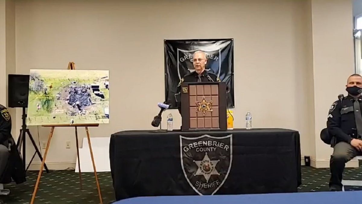 Greenbrier County Sheriff Bruce Sloan holds a press conference Thursday to give an update on a deadly shooting and fire that killed five children and one adult in December. A woman killed the children and set her home on fire before killing herself.