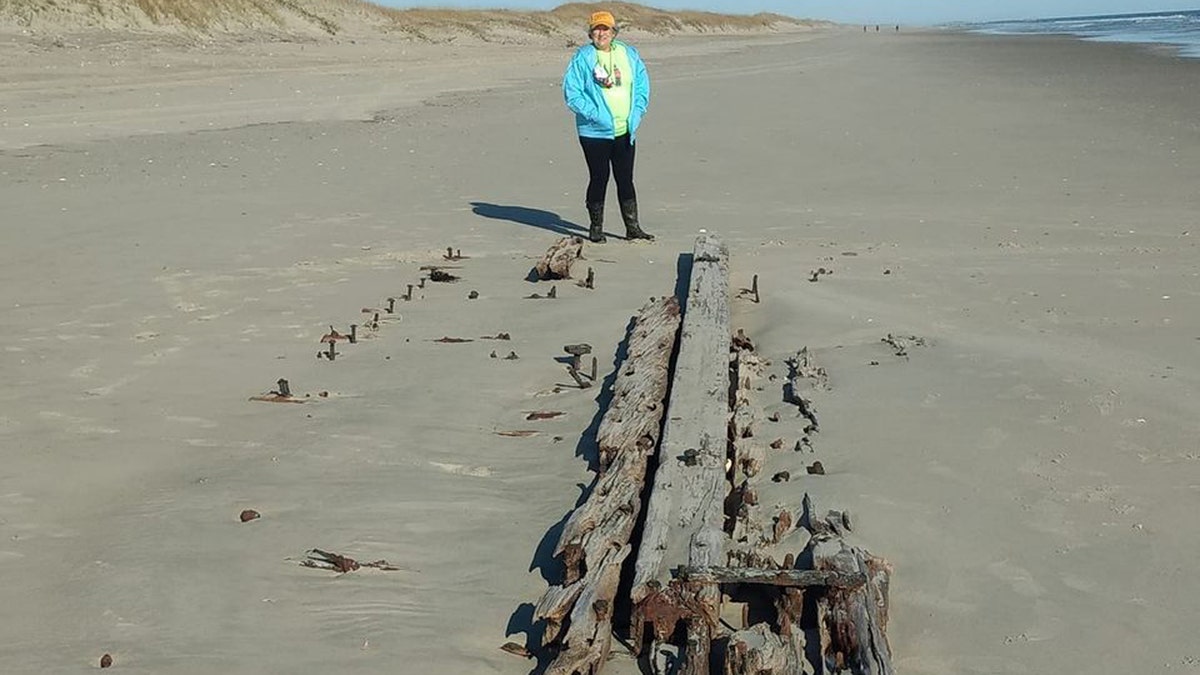 The shipwreck emerged from the sands of Ocracoke Island.