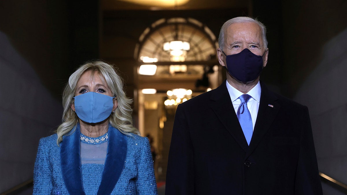 President-elect Joe Biden and Jill Biden arrive at Biden's inauguration on the West Front of the U.S. Capitol on Wednesday, Jan. 20, 2021  in Washington.  