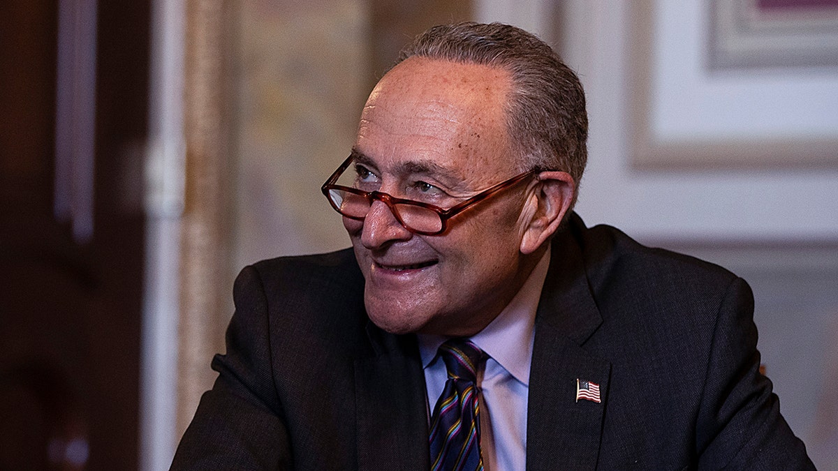 Senate Minority Leader Chuck Schumer (D-NY) meets virtually with incoming Secretary of Housing and Urban Development Marcia Fudge on December 17, 2020 in Washington, DC. Schumer will soon be the majority leader, and will oversee an impeachment trial of President Trump. (Photo by Tasos Katopodis/Getty Images)