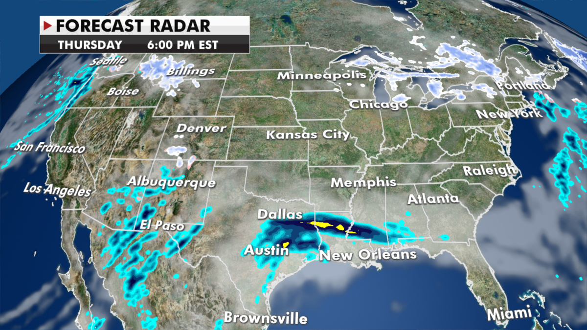 Forecasted weather systems for Thursday. (Fox News)