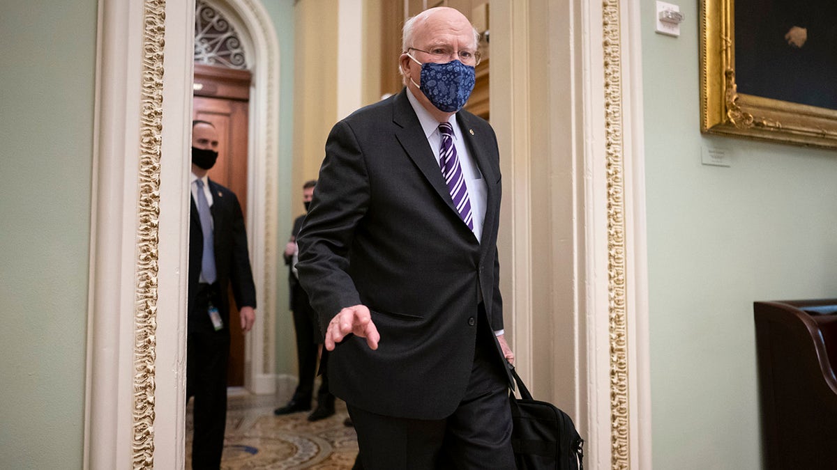 Sen. Patrick Leahy, D-Vt., the president pro tempore of the Senate, arrives at the Capitol in Washington, Tuesday, Jan. 26, 2021. Leahy, also the Senate Judiciary Committee chairman, said in 2017 that a Senate Judiciary Committee effort to prevent court-packing was a "proud moment." (AP Photo/J. Scott Applewhite)